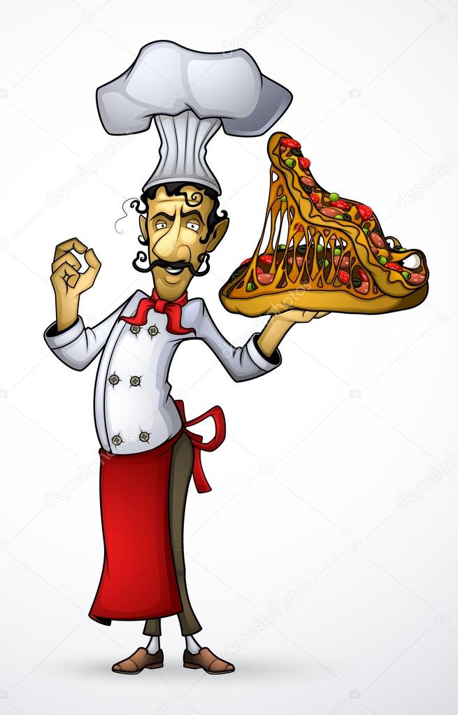 Chef with pizza monster in hand