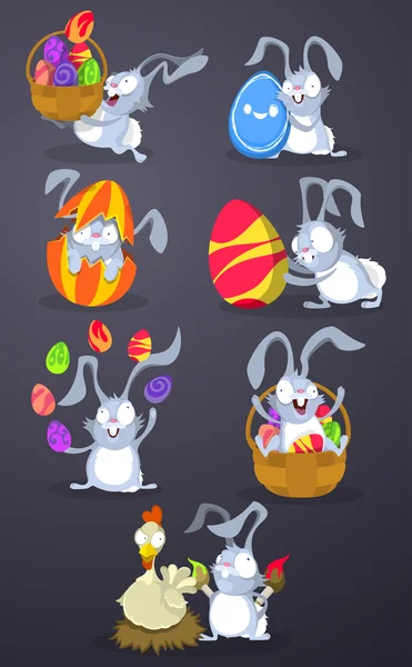 Easter rabbits with Easter eggs — Stock Vector