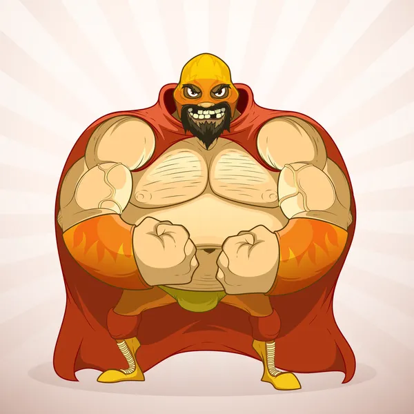 Poderoso luchador con barba y en la máscara — Vector de stock