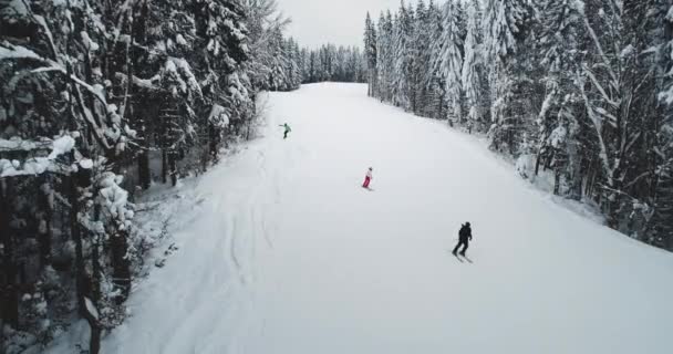 शीतकालीन खेल पृष्ठभूमि। पहाड़ों में स्की रिसॉर्ट्स पर लोग स्कीइंग और स्नोबोर्डिंग . — स्टॉक वीडियो