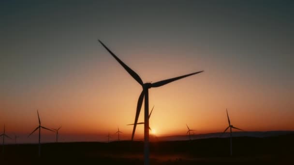 Wind Farm Aerial Green Power Electric Energy Plant Nature Sunset — Stock Video