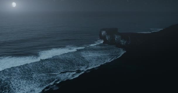 Falaises Rocheuses Vagues Clair Lune Vue Aérienne Nuit Landmark Etretat — Video