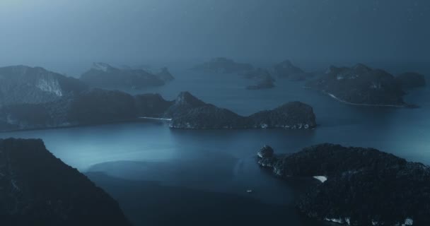 Île Clair Lune Vue Aérienne Océan Nuit Bleue Lumière Étoile — Video
