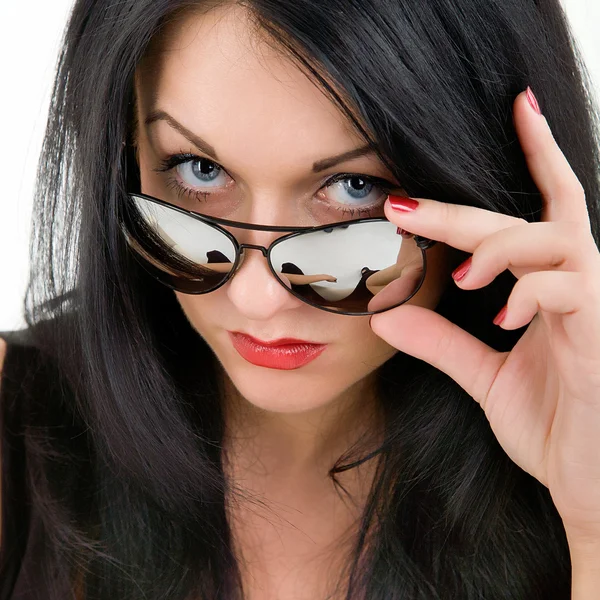 Brunette in mirror glasses — Stock Photo, Image