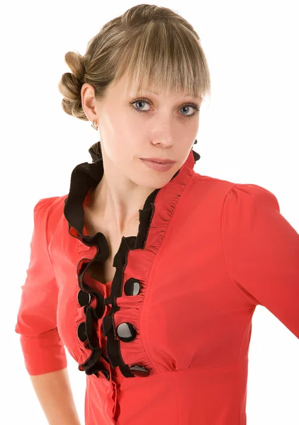 Frau in roter Bluse — Stockfoto