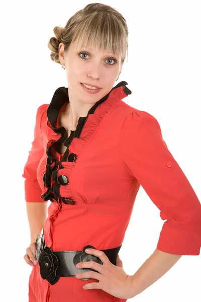 Vrouw in een rode blouse — Stockfoto