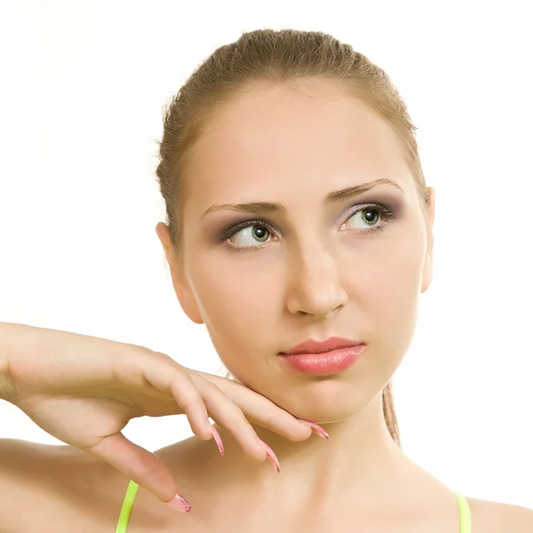 Beautiful girl on a white background — Stock Photo, Image