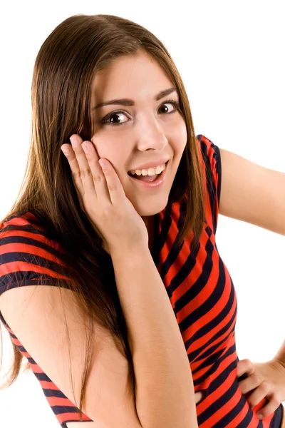 Meisje in een rode gestreepte shirt — Stockfoto