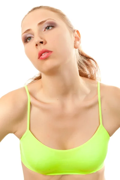 Of attractive girl in a yellow top of — Stock Photo, Image