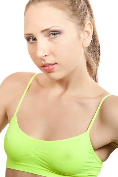 Of attractive girl in a yellow top of — Stock Photo, Image