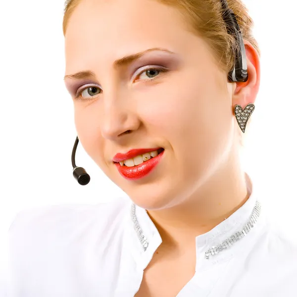 Chica con un auricular en la cabeza — Foto de Stock