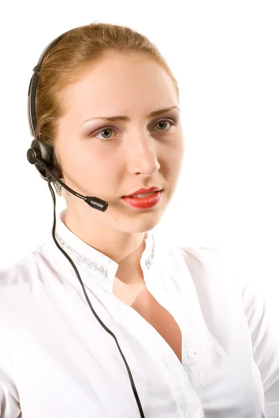 Chica con un auricular en la cabeza — Foto de Stock