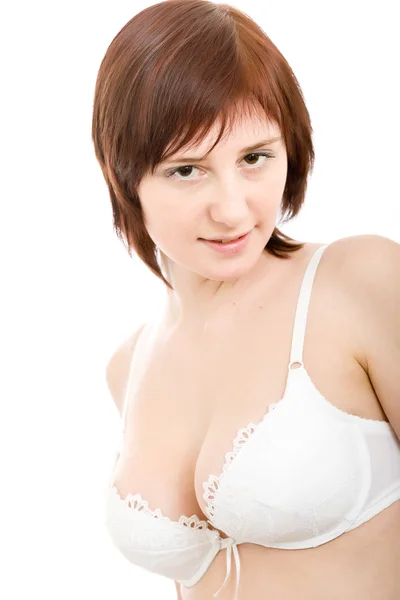 Brunette in white lingerie — Stock Photo, Image