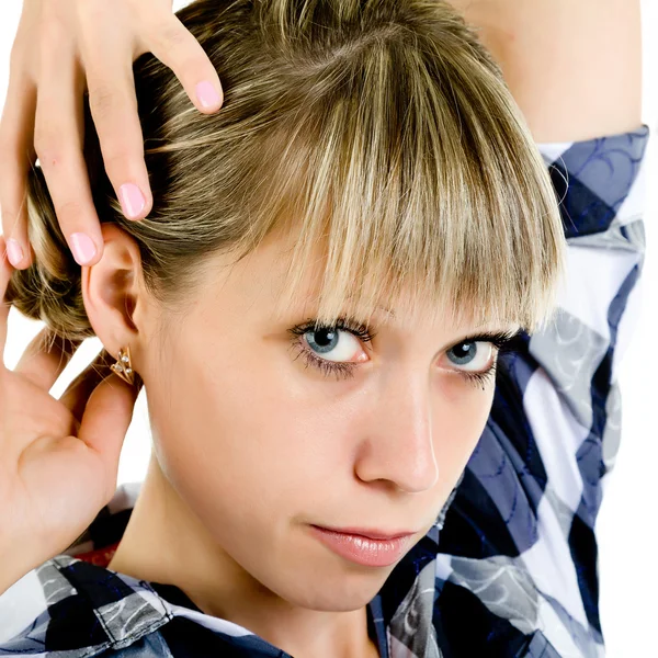 Chica en una camisa a cuadros — Foto de Stock