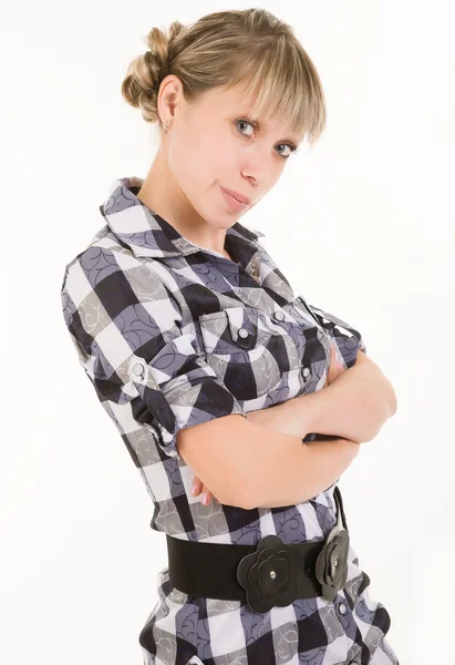 Girl in a checkered shirt — Stock Photo, Image