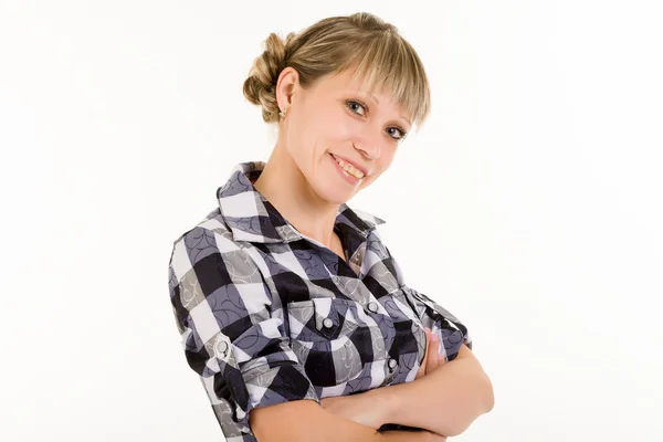 Girl in a checkered shirt — Stock Photo, Image