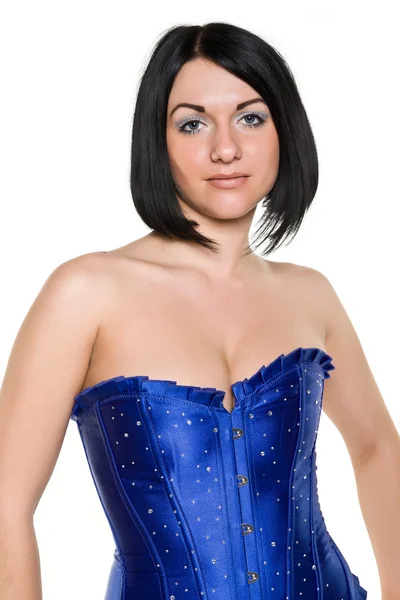 Woman in a blue corset — Stock Photo, Image