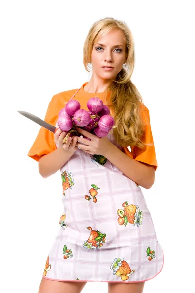 Housewife with vegetables in hands — Stock Photo, Image