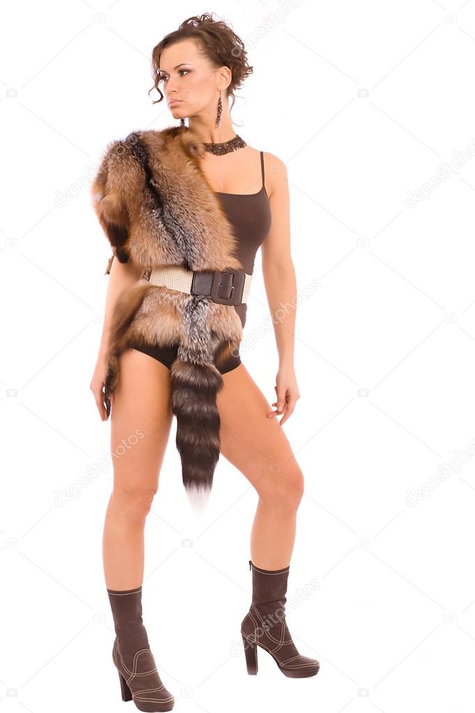 woman in a fur suit