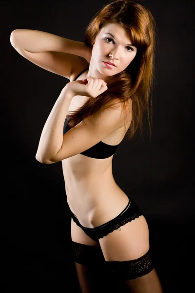 Menina em lingerie preta — Fotografia de Stock