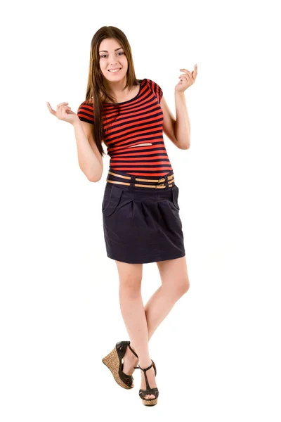 Chica en una camisa de rayas rojas —  Fotos de Stock