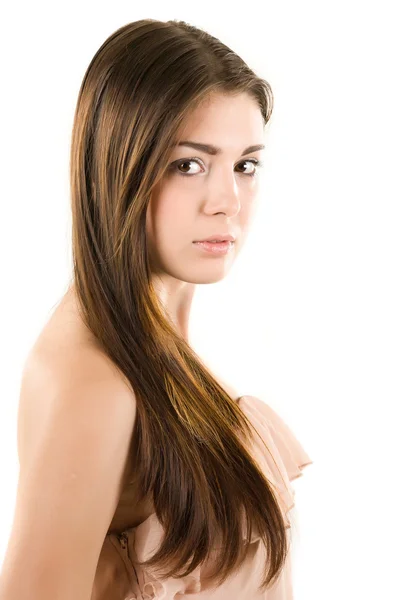 Girl in the peach dress — Stock Photo, Image