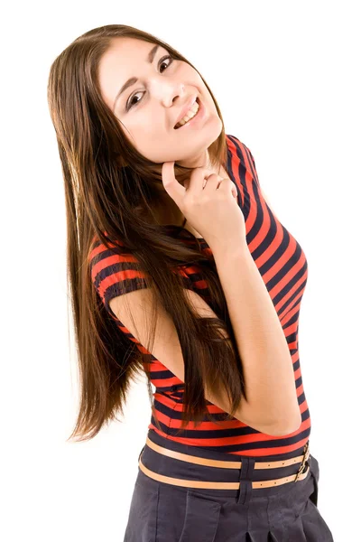 Girl in a red striped shirt — Stock Photo, Image