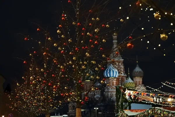 Moscow Winter Street Scene Christmas Decoration Historical Centre City Night — стоковое фото