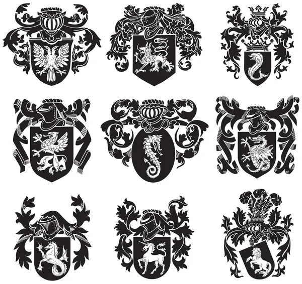 Set heraldischer Silhouetten Nr. 1 — Stockvektor