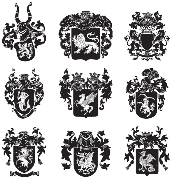 Set heraldischer Silhouetten Nr. 4 — Stockvektor