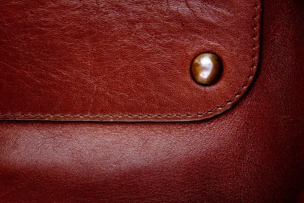 Texture cuir marron haute résolution avec rivet et couture — Photo