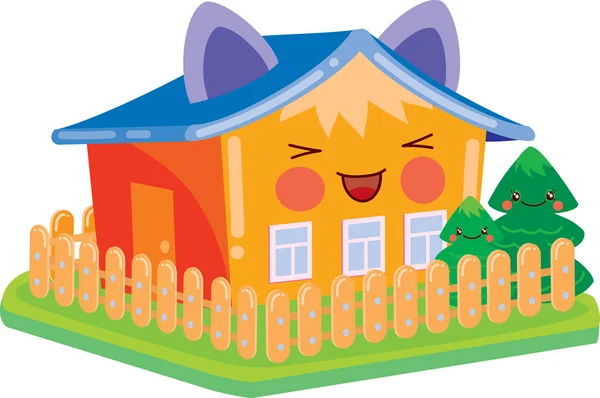 Bonita casa con ojos en el estilo de Kawaii — Vector de stock