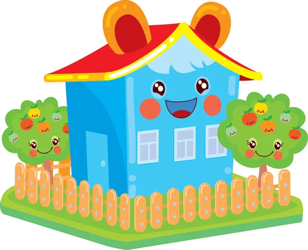 Nice house with eyes in the style of Kawaii — Stock Vector