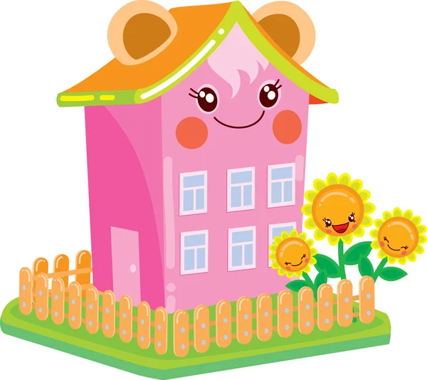 Nice house with eyes in the style of Kawaii — Stock Vector