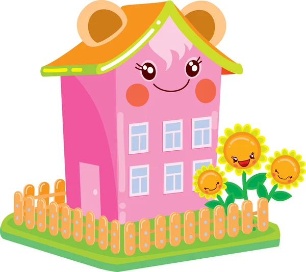 Bonita casa com olhos no estilo de Kawaii — Vetor de Stock