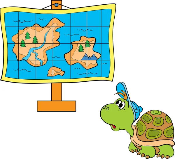 Tartaruga olhando para um mapa — Vetor de Stock