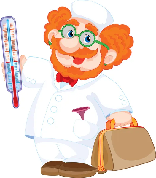 Médico alegre segurando um termômetro —  Vetores de Stock
