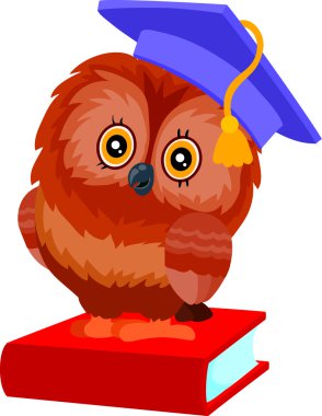 baykuş büyük kitap üzerinde oturuyor.