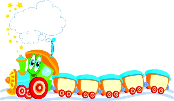 Locomotora Happy Children con un cuerno — Vector de stock