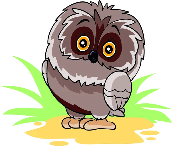 Cute owl sitting on the ground — Stock Vector