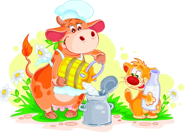 Funny cow working on the farm — Stock Vector