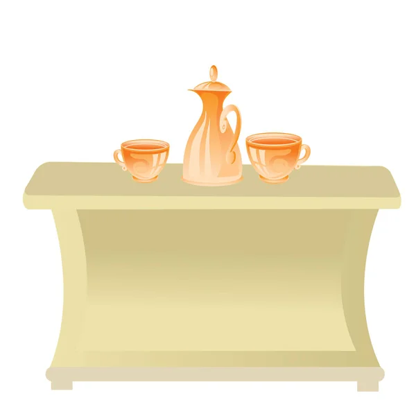 茶壶上有茶杯 茶壶的柜台上有褐色茶杯 茶壶的背景为白色 茶壶上有矢量图解 茶壶上有红色茶壶 — 图库矢量图片