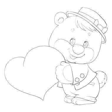 çizim, şapkalı şirin ayı pençelerinde büyük bir kalp, karikatür çizimi, beyaz arka planda izole edilmiş nesne, vektör, ep