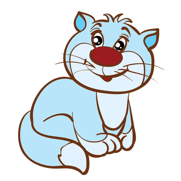 Mavi Renkli Sevimli Şişman Kedi Karakteri Karikatür Çizimi Beyaz Arkaplanda — Stok Vektör