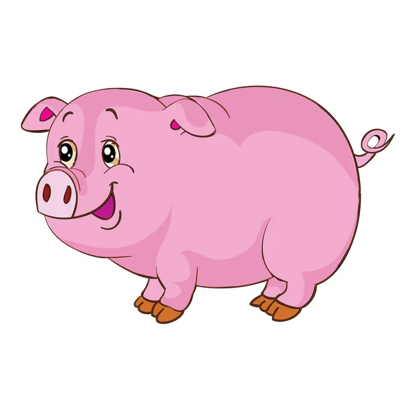 Personagem Porco Rosa Bonito Ilustração Dos Desenhos Animados Objeto Isolado — Vetor de Stock