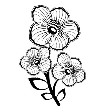 Logo, siyaha dönüştürülmüş çiçek, beyaz arkaplanda izole nesne, vektör illüstrasyonu, eps