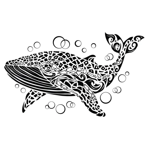 Stylized Blue Whale Black Swims Sea Logo Isolated Object White — Stock Vector