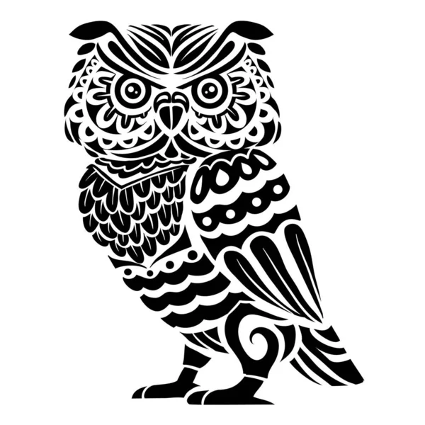 Стилізована Розумна Сова Чорного Кольору Логотип Ізольований Єкт Білому Тлі — стоковий вектор