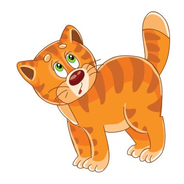 sevimli kızıl kedi karakteri, çizgi film çizimi, beyaz arkaplanda izole nesne, vektör, eps