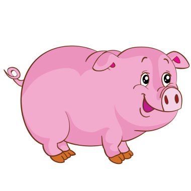 şirin pembe domuz karakteri, çizgi film çizimi, beyaz arkaplanda izole nesne, vektör, eps